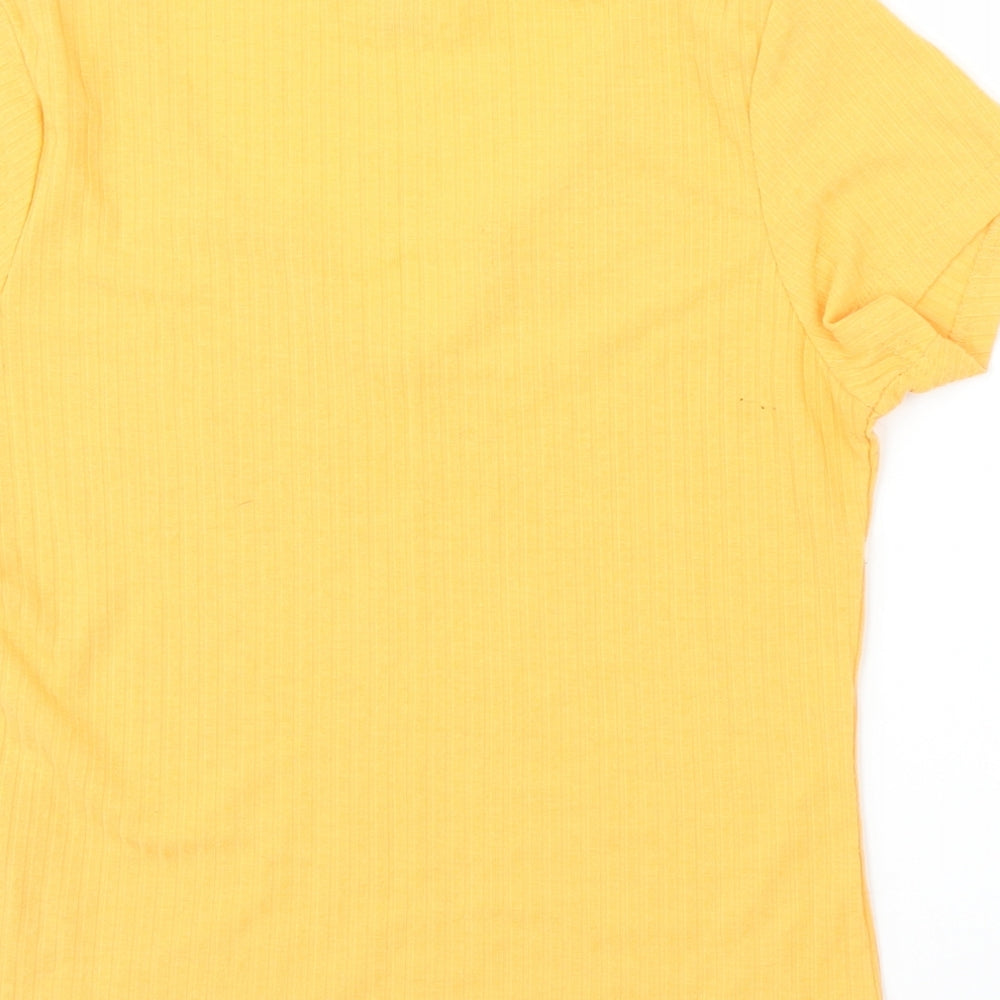 Brand and care label for Primark women’s orange basic t-shirt, size S