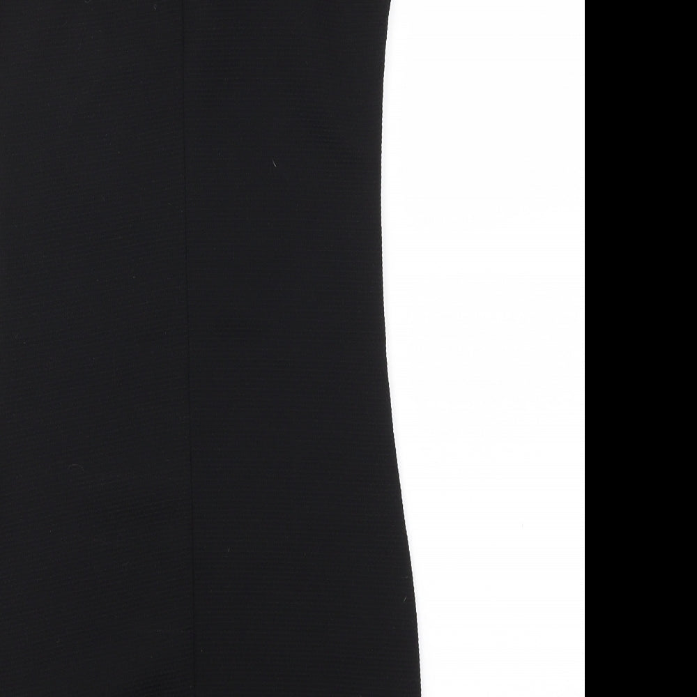 Brand and care label for Miss Selfridge women’s black a-line, size UK 8