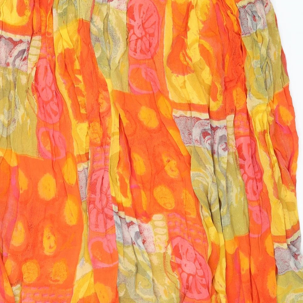Preworn Womens Orange Geometric Flare Skirt Size 42 in
