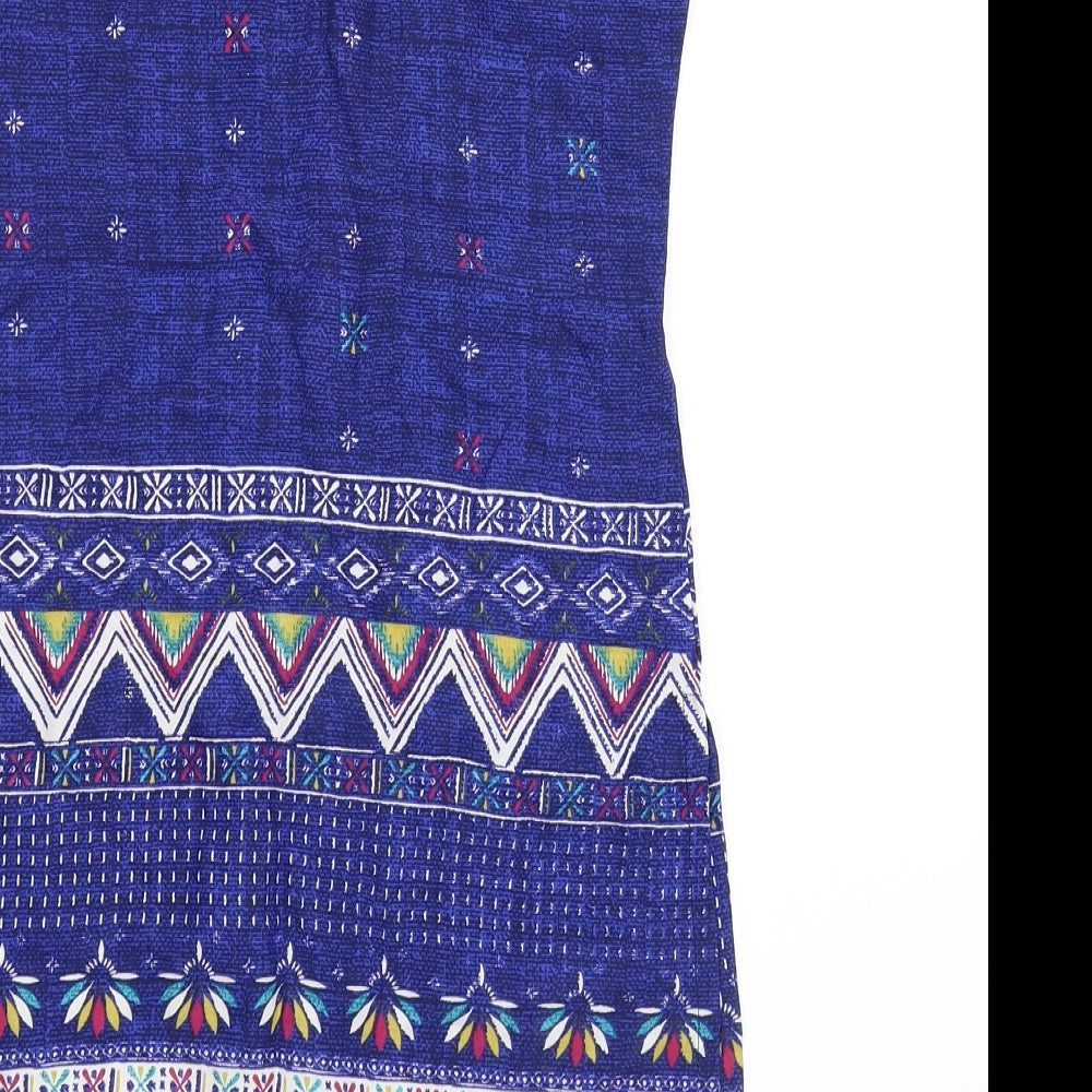 Preworn Girls Blue Geometric T-Shirt Dress Size S
