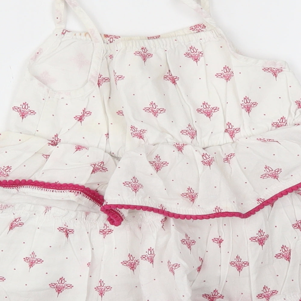 Preworn Girls White Floral Trapeze & Swing Size 12-18 Months