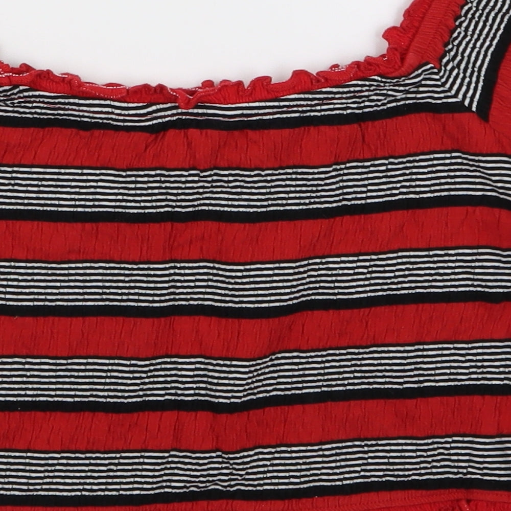 new lok Womens Red Striped Cropped Blouse Size 10