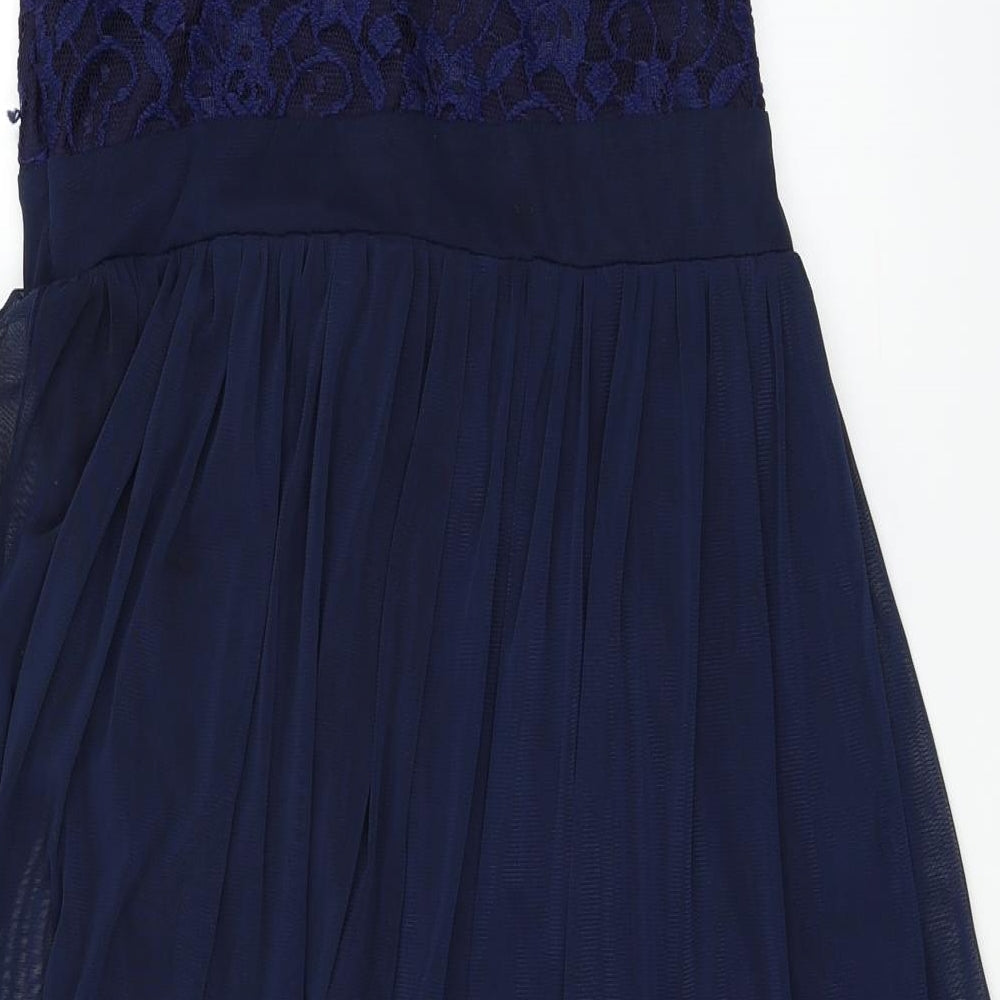bead li dress Womens Blue Floral A-Line Size L