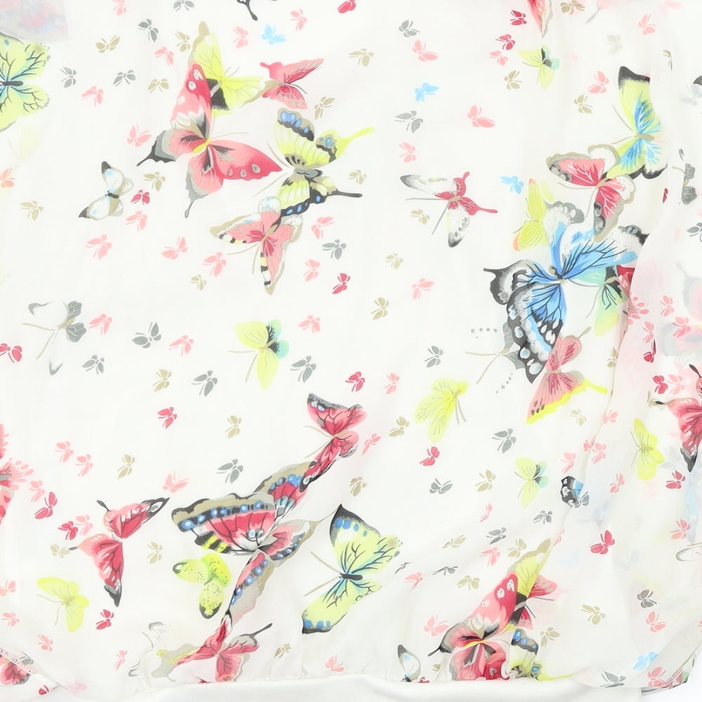 ly Womens White Floral Basic Blouse Size 8