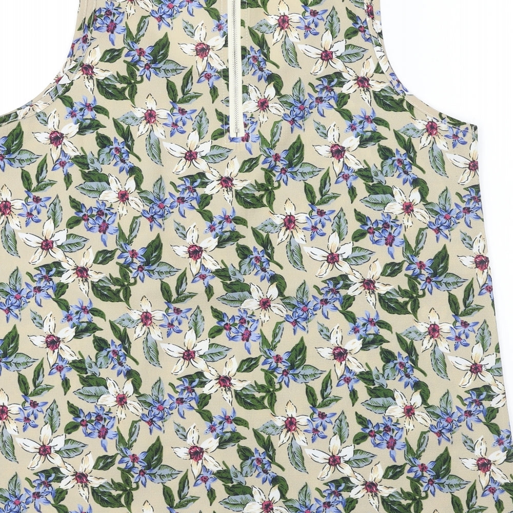 tenki Womens Beige Floral Basic Blouse Size L
