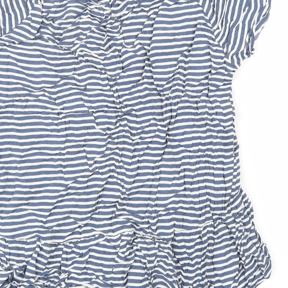 TU Womens Blue Striped Basic Blouse Size 16