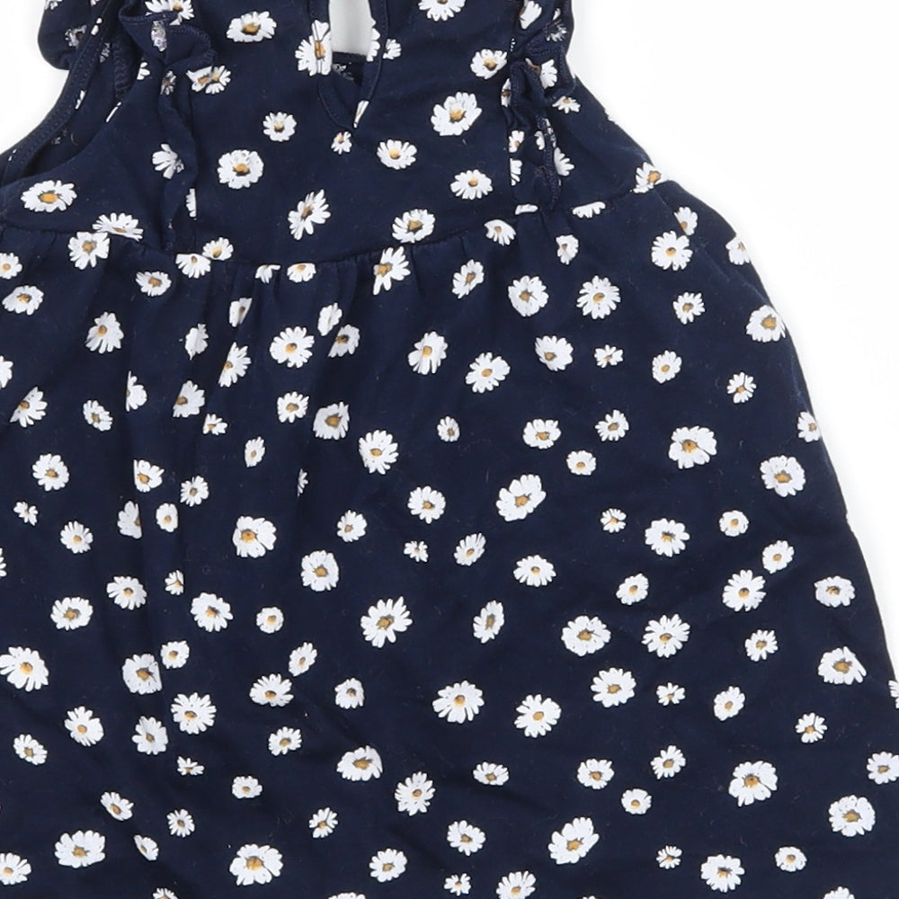 H&M Girls Blue Floral Jersey T-Shirt Dress Size 6-9 Months