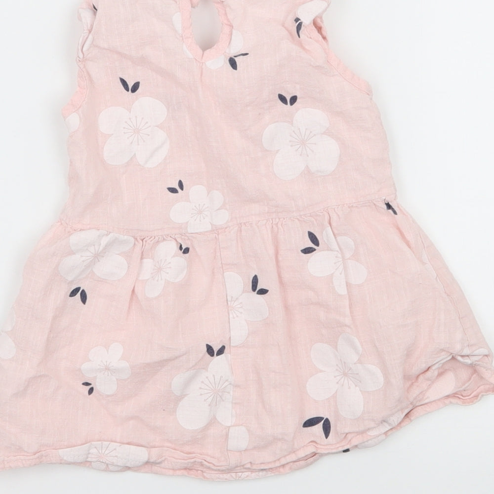 Preworn Girls Pink Floral Tank Dress Size 6-9 Months