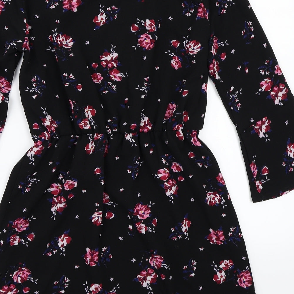 H&M Womens Black Floral Rayon A-Line Size 4