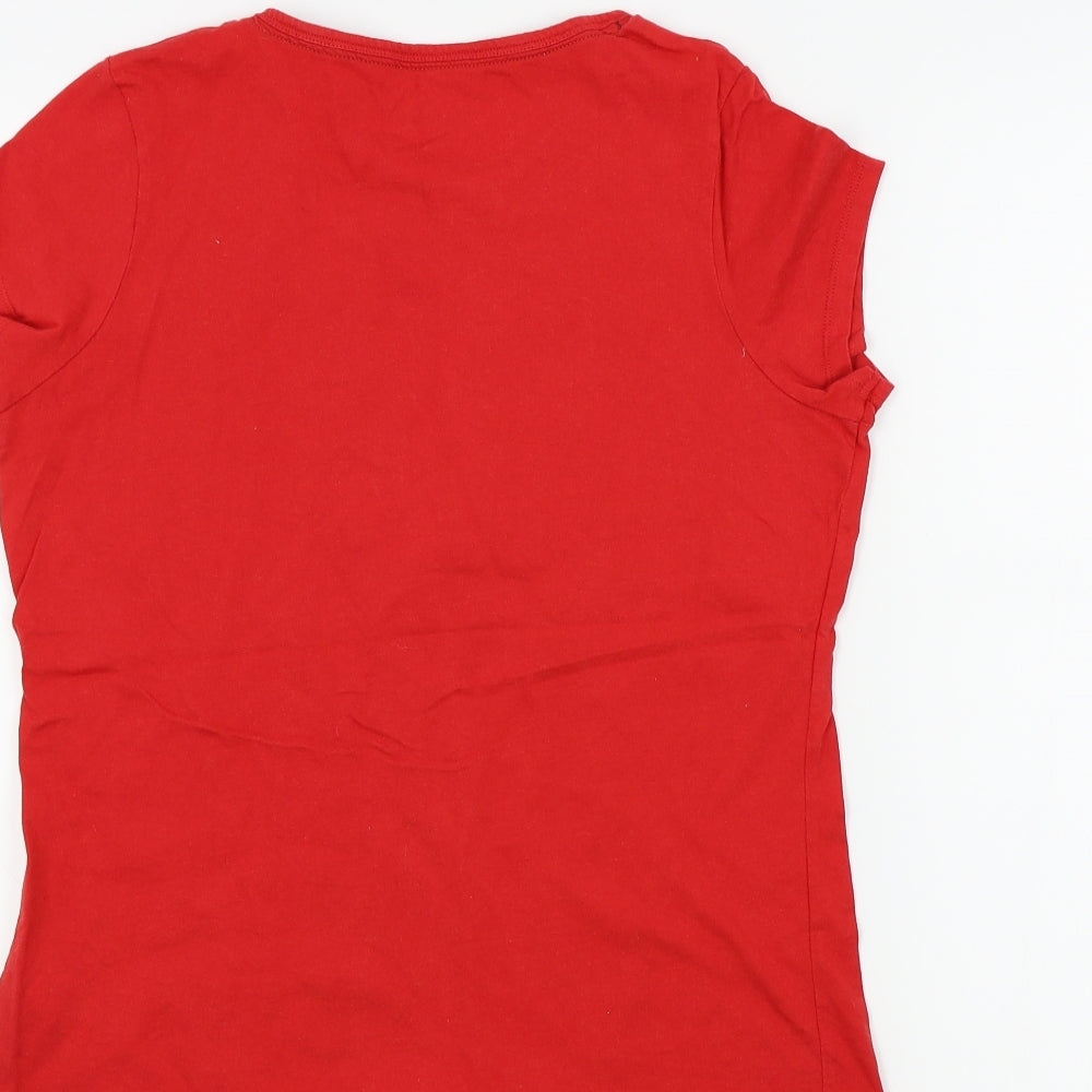 Nutmeg Womens Red Houndstooth Basic T-Shirt Size 10 - PENGUIN, snow flakes