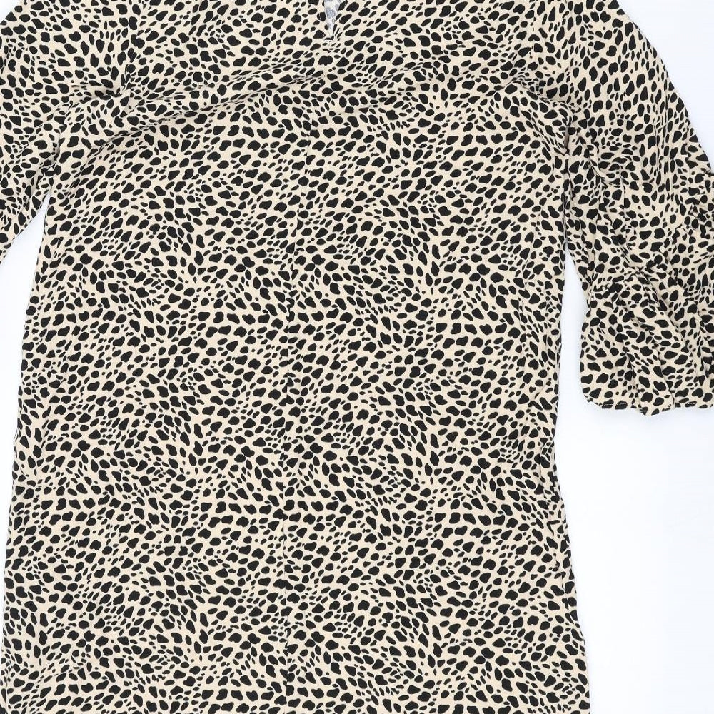 H&M Womens Brown Animal Print Basic T-Shirt Size 8