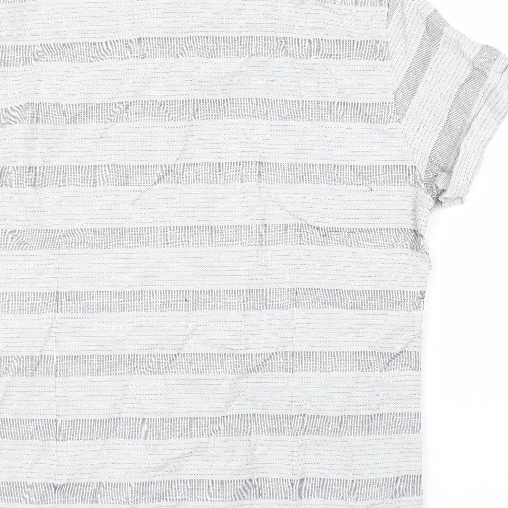 ACW85 Mens Grey Striped Button-Up Size L