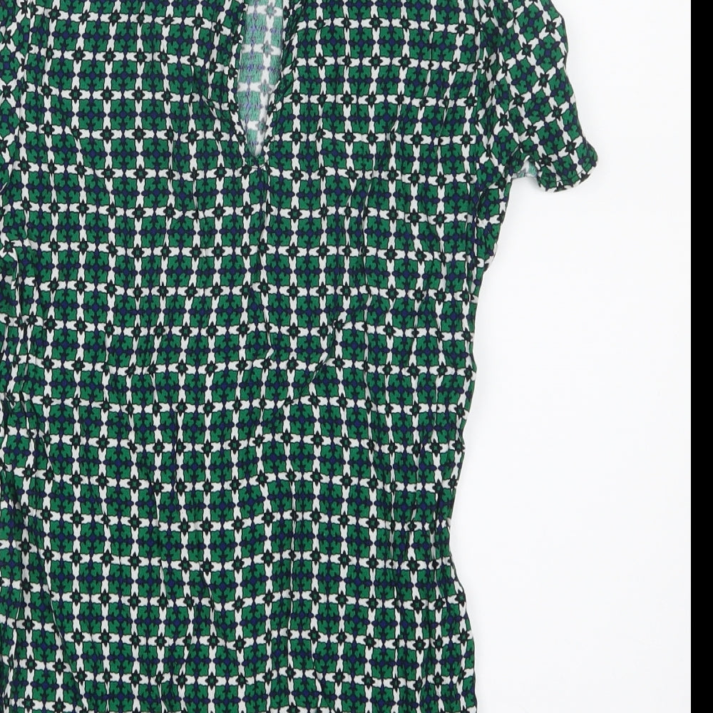 H&M Womens Green Geometric Basic T-Shirt Size 4