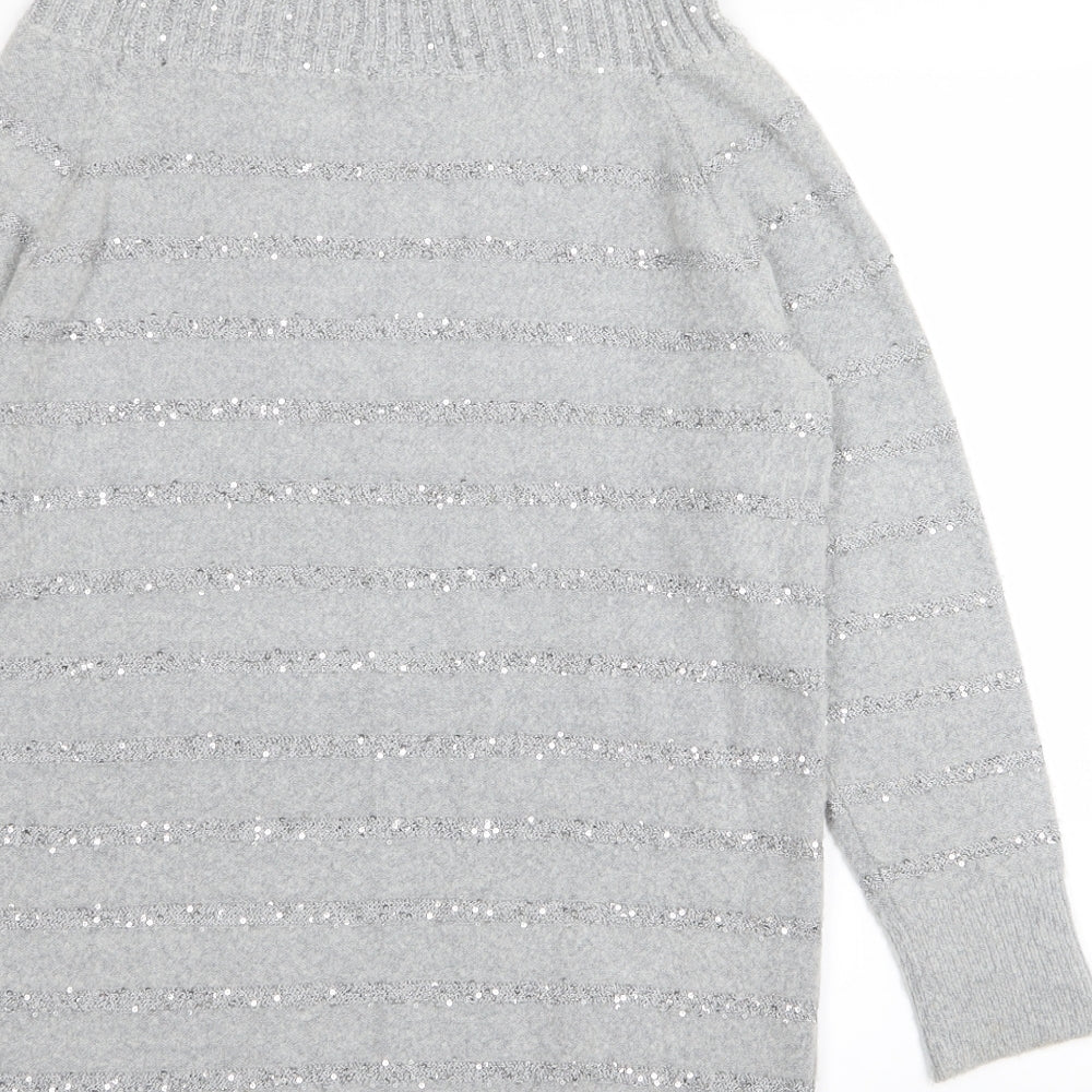 Wallis Womens Grey Striped Pullover Jumper Size M