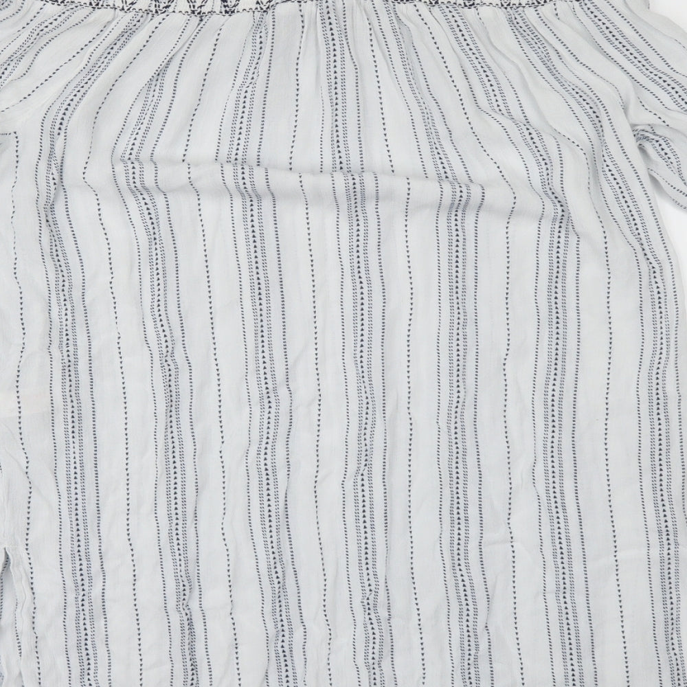 New Look Womens White Striped Ringer Blouse Size M