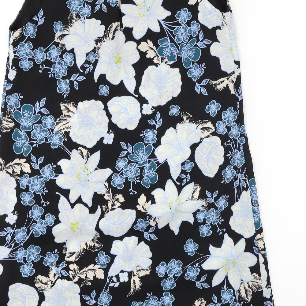 Brand and care label for Atmosphere women’s black floral a-line, size UK 12