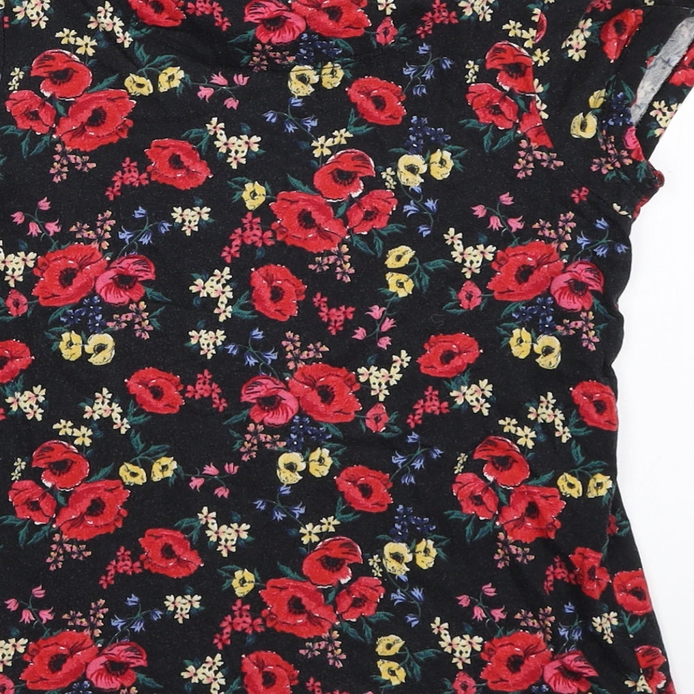 TU Girls Black Floral Basic T-Shirt Size 7 Years