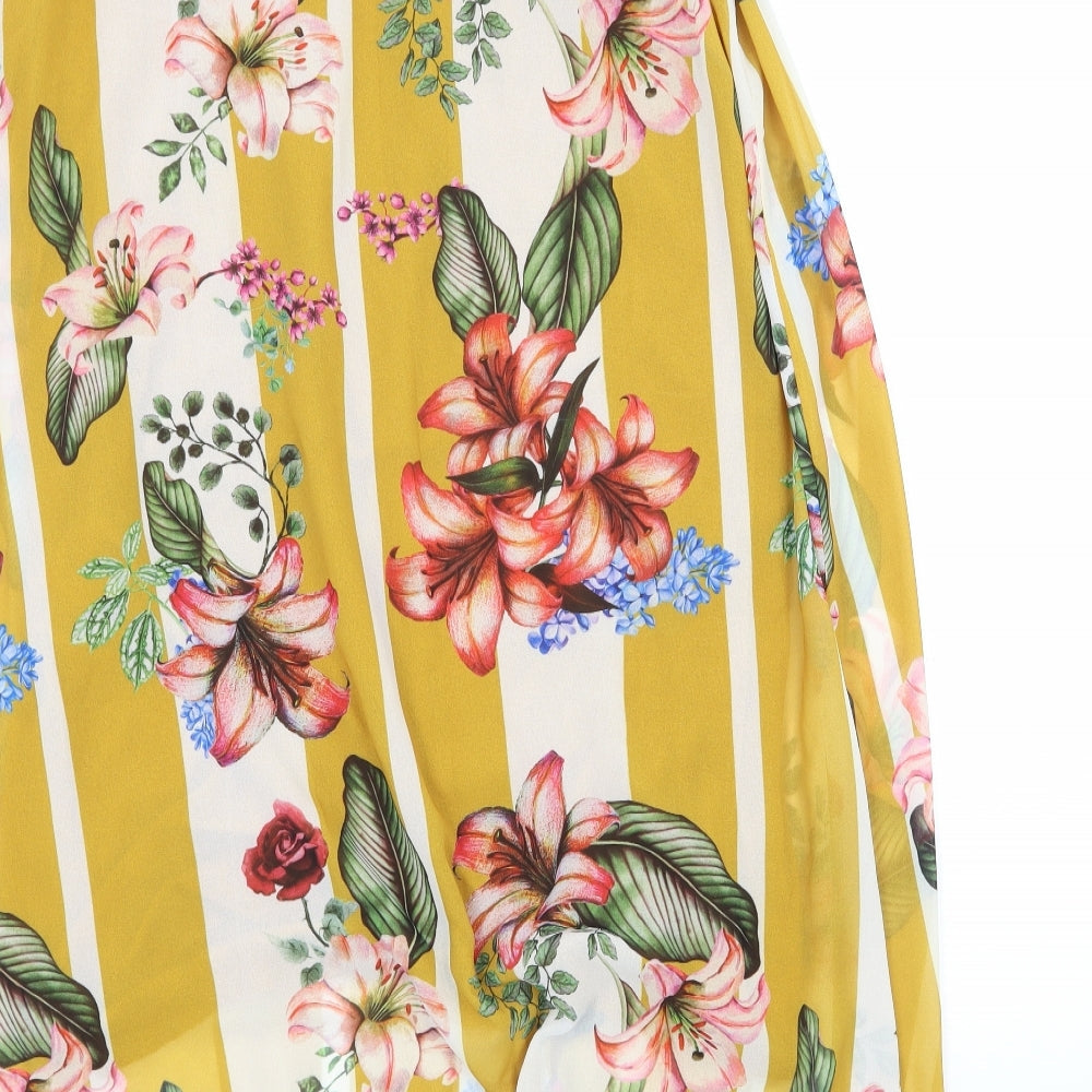 Blue Vanilla Womens Yellow Floral Chiffon A-Line Size S