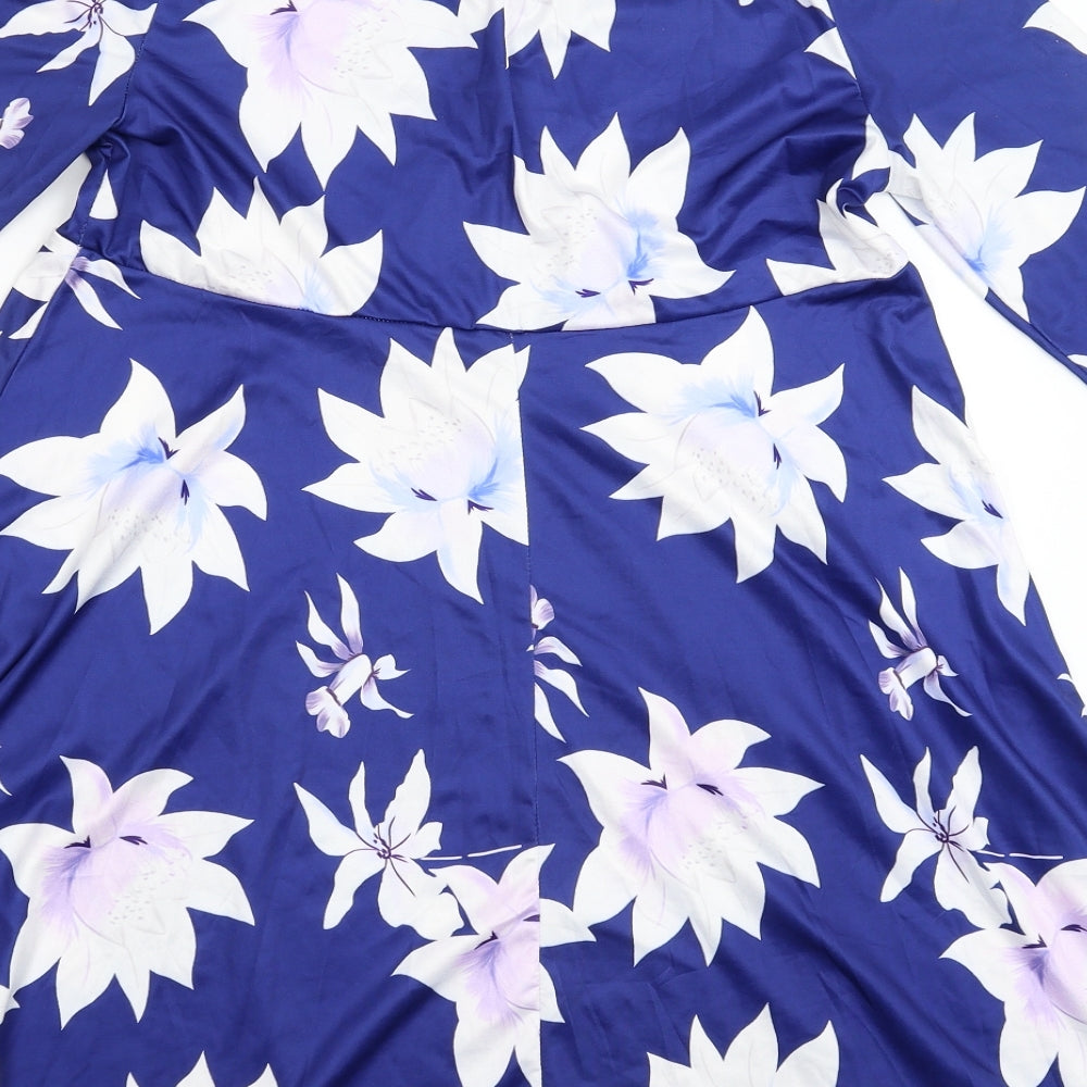 Preworn Womens Blue Floral Fit & Flare Size M