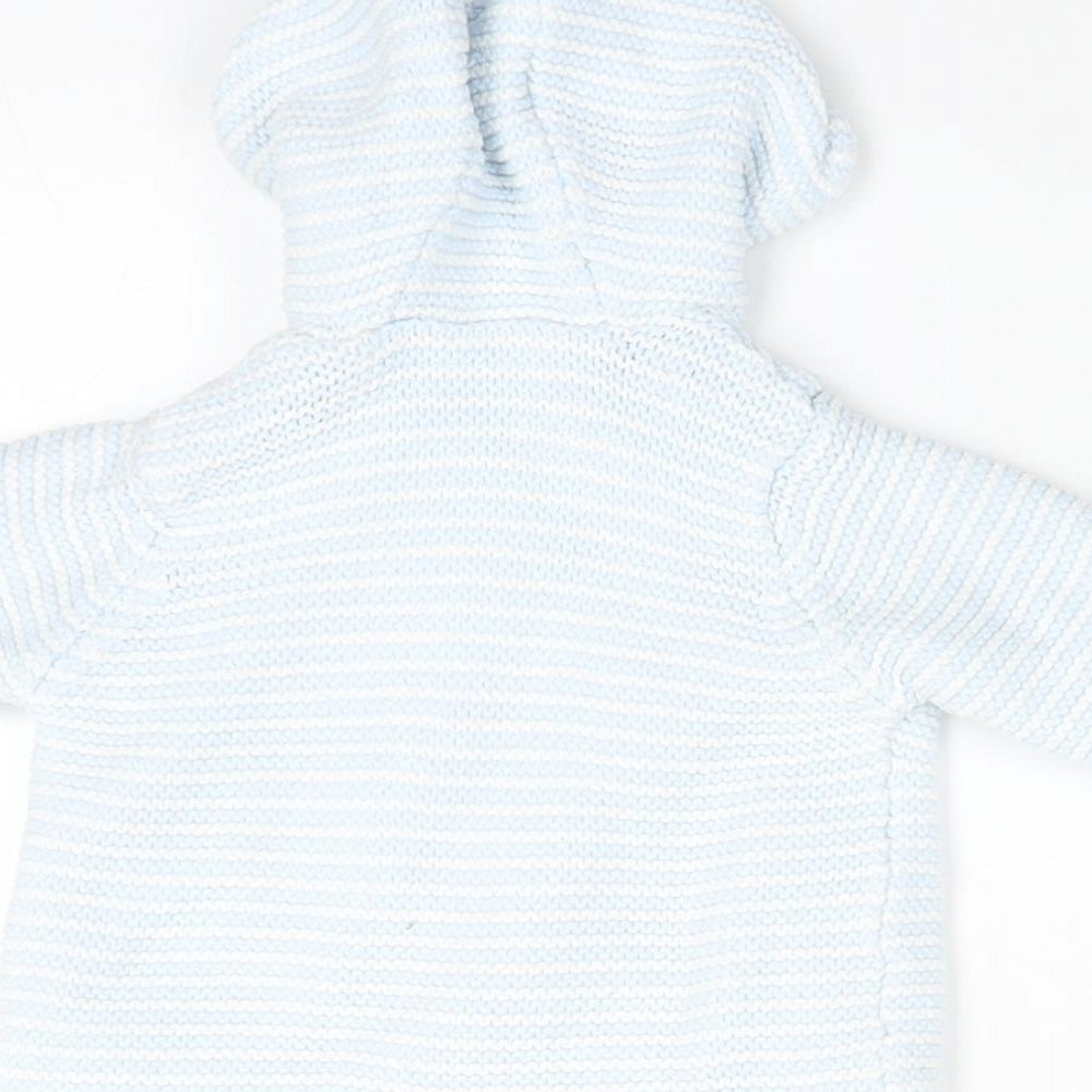 Marks & Spencer Baby Blue Striped Full Zip Jumper Size 0-3 Months - Ears