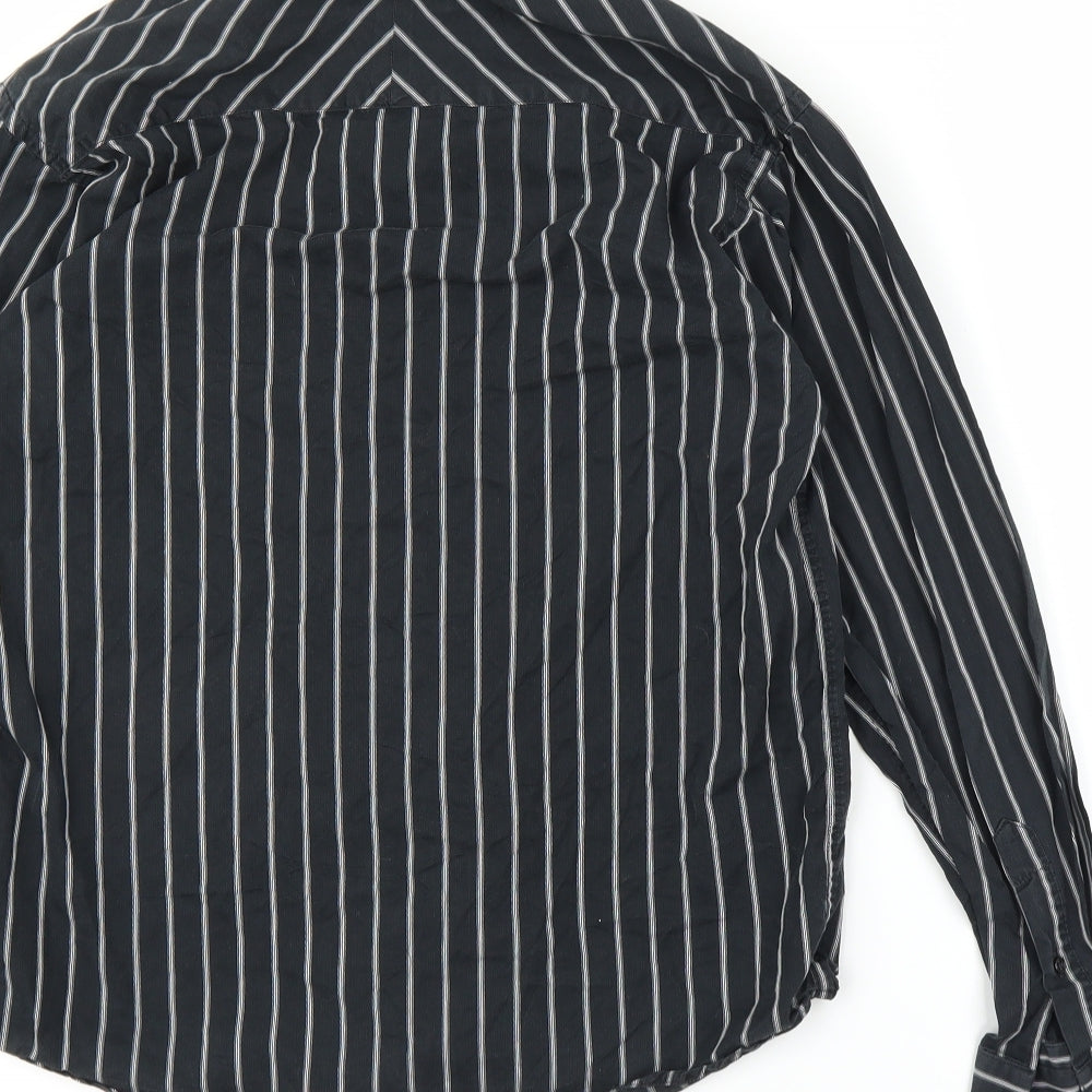 Parkes Mens Black Striped Button-Up Size S