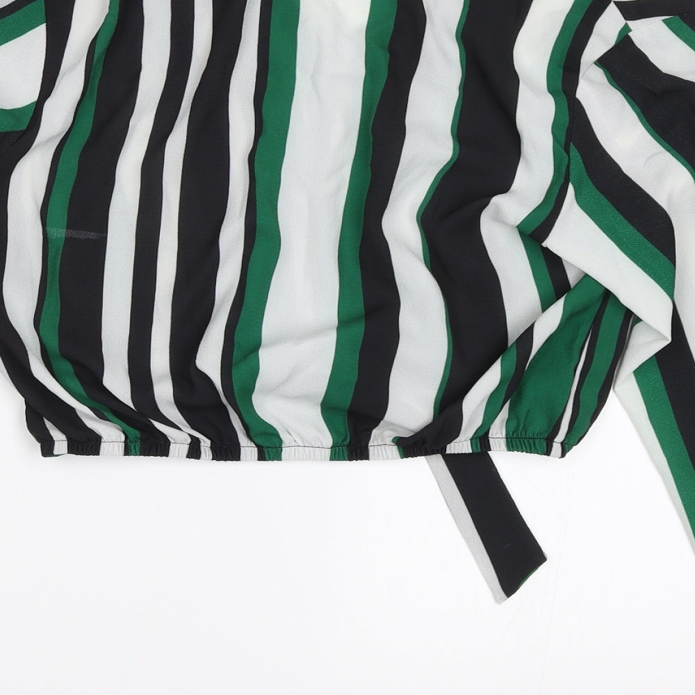 Select Womens Green Striped Basic Blouse Size 12