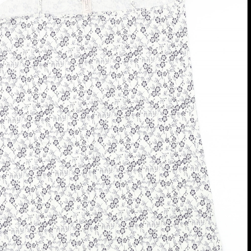 Preworn Womens White Floral Basic T-Shirt Size 14
