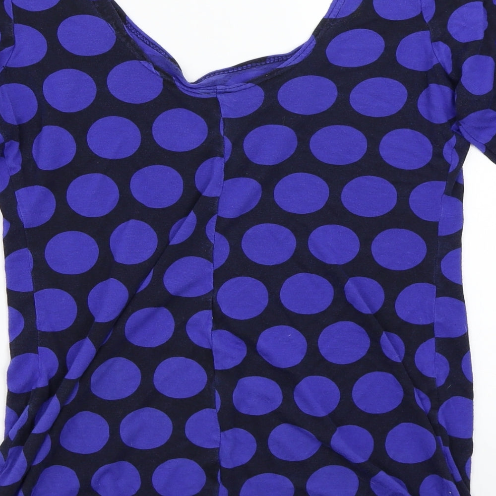 Internationale Womens Blue Polka Dot Basic T-Shirt Size 14