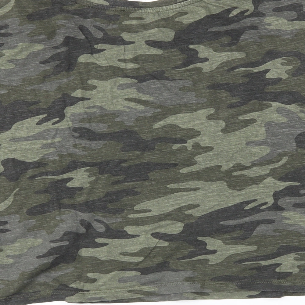 Terranova Womens Green Camouflage Cropped T-Shirt Size L