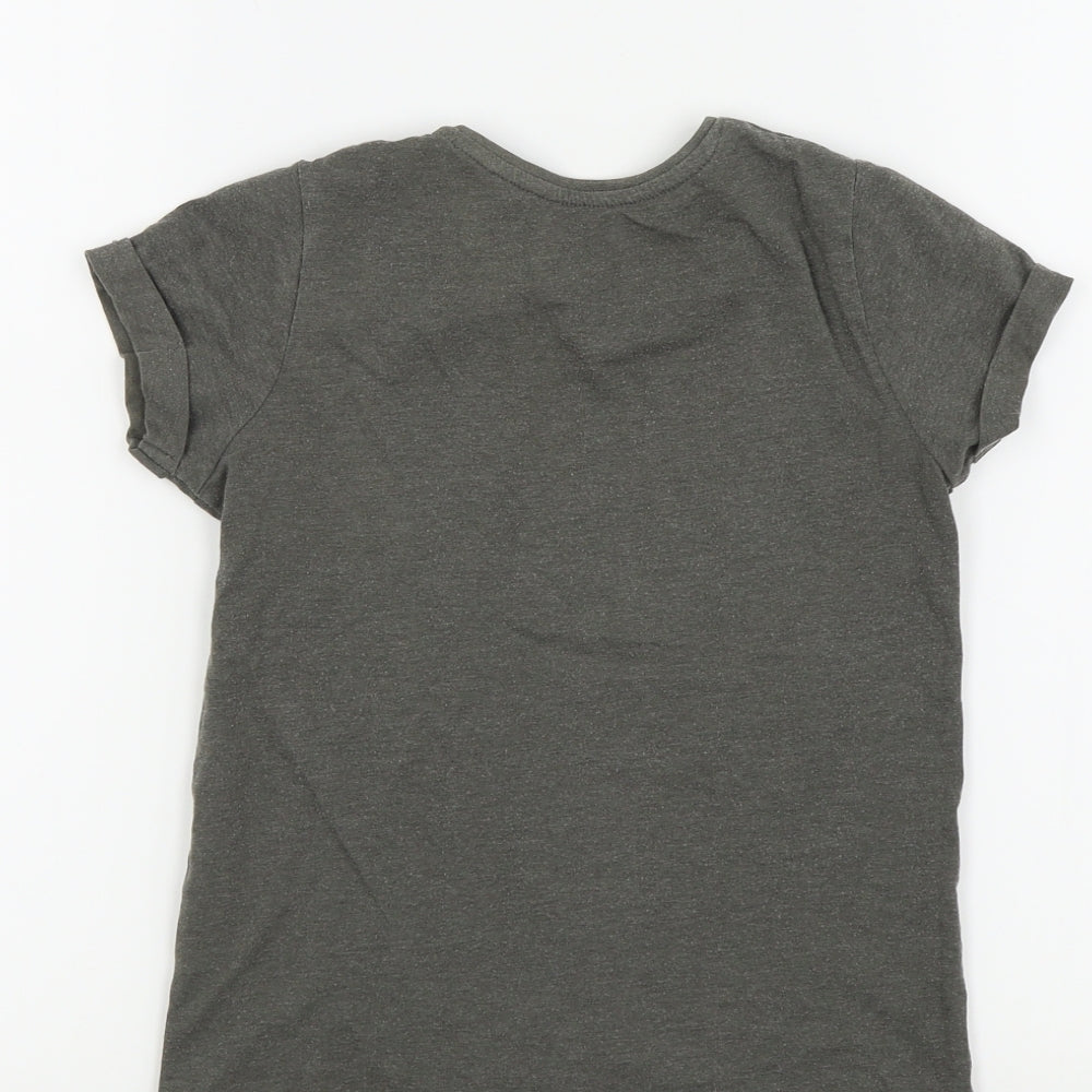 Primark Girls Grey Colourblock Basic T-Shirt Size 7 Years