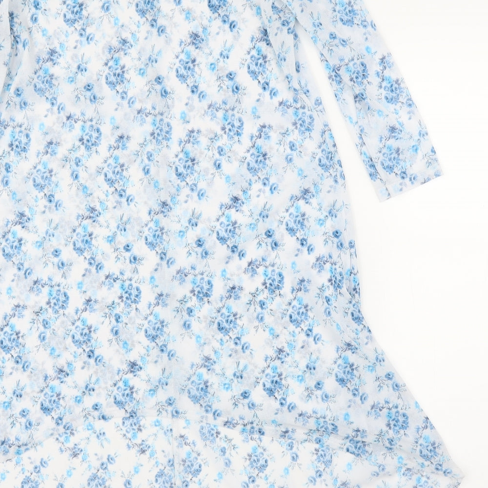Preworn Womens Blue Floral Tunic Blouse Size M