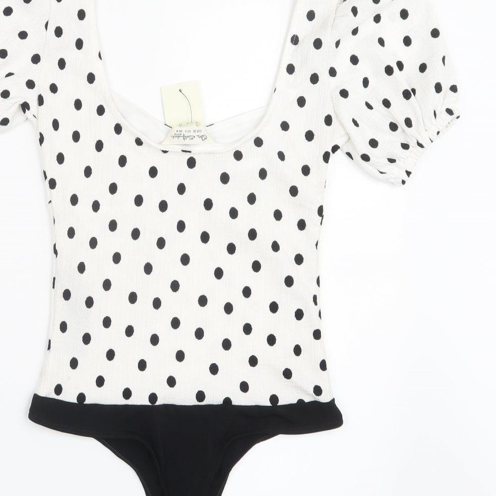 Miss Selfridge Womens White Polka Dot Bodysuit One-Piece Size 4