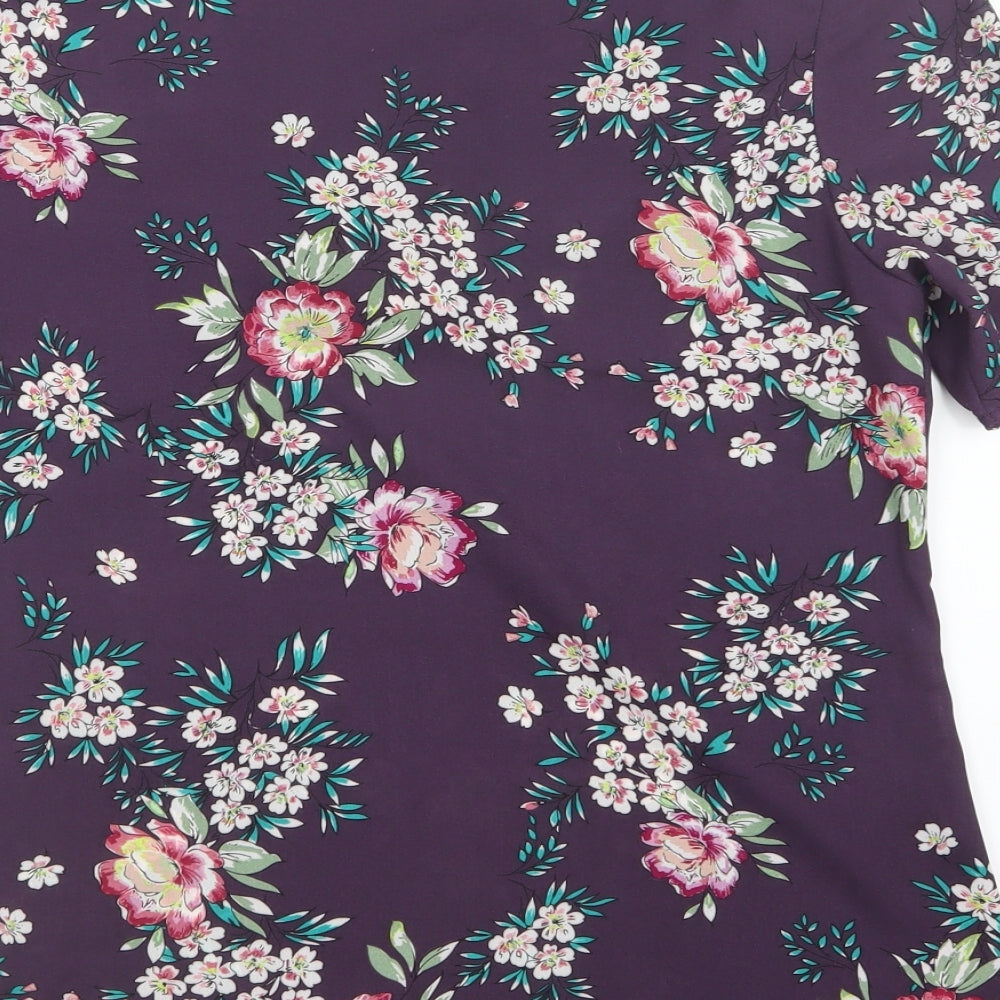 Peacocks Womens Purple Floral Mesh Basic Blouse Size 8