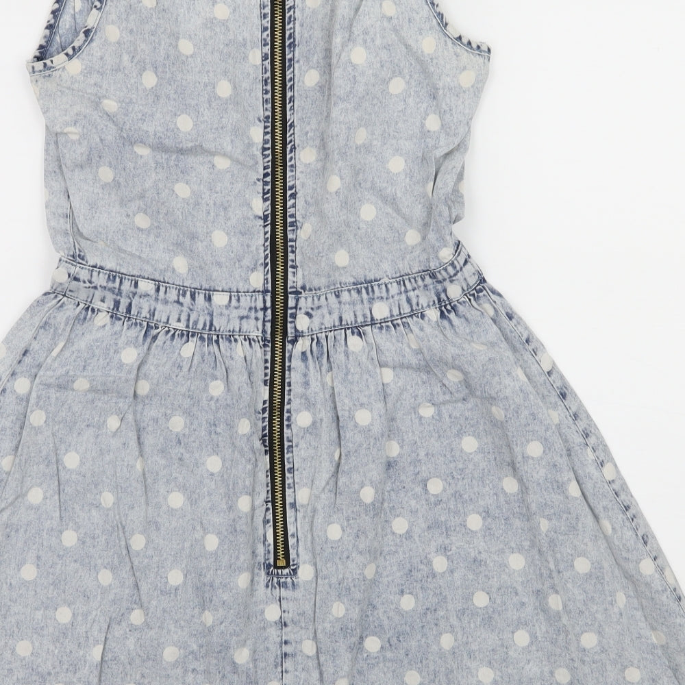 Influence Womens Blue Polka Dot Denim Skater Dress Size 8
