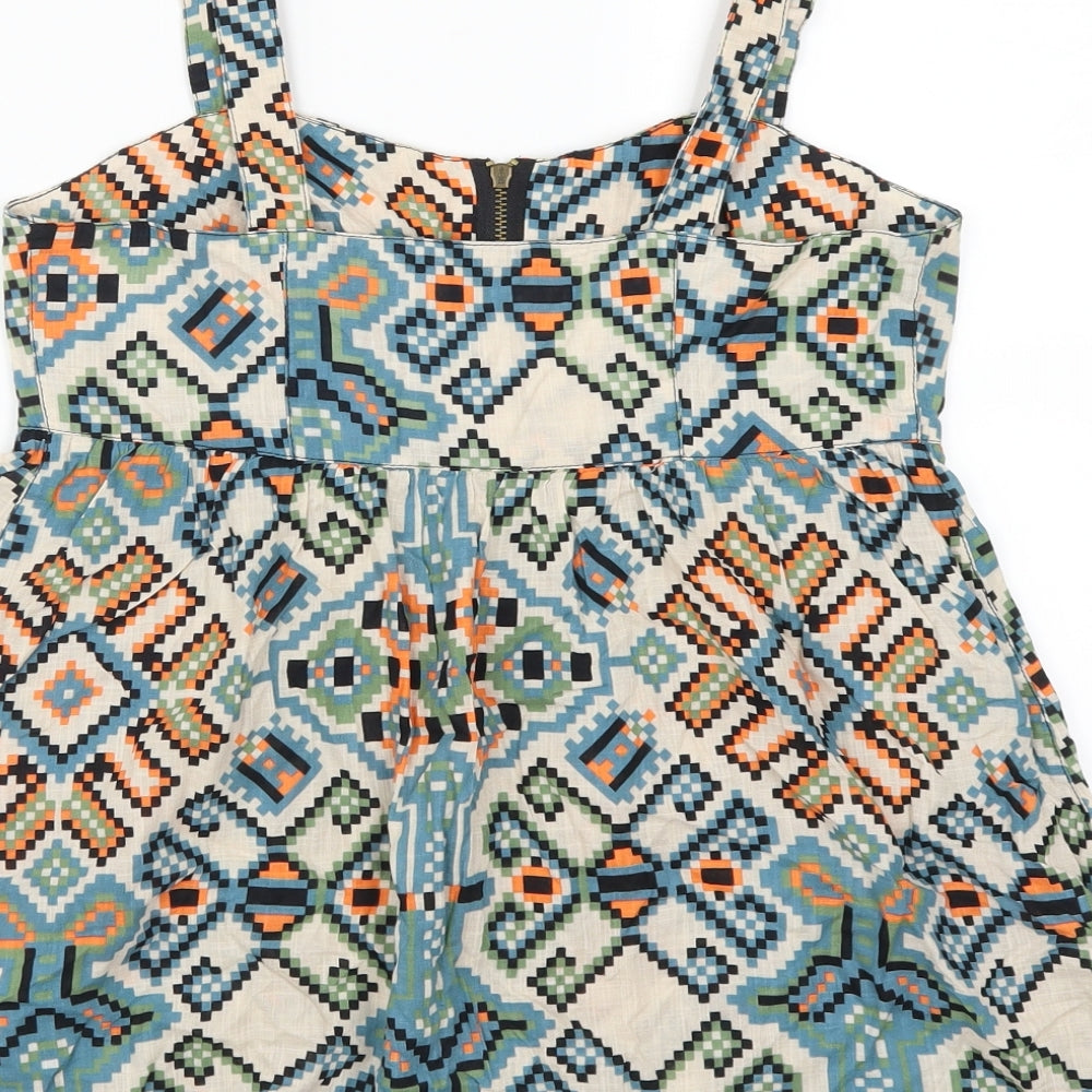 Topshop Womens Blue Geometric Basic Tank Size 10 - Orange