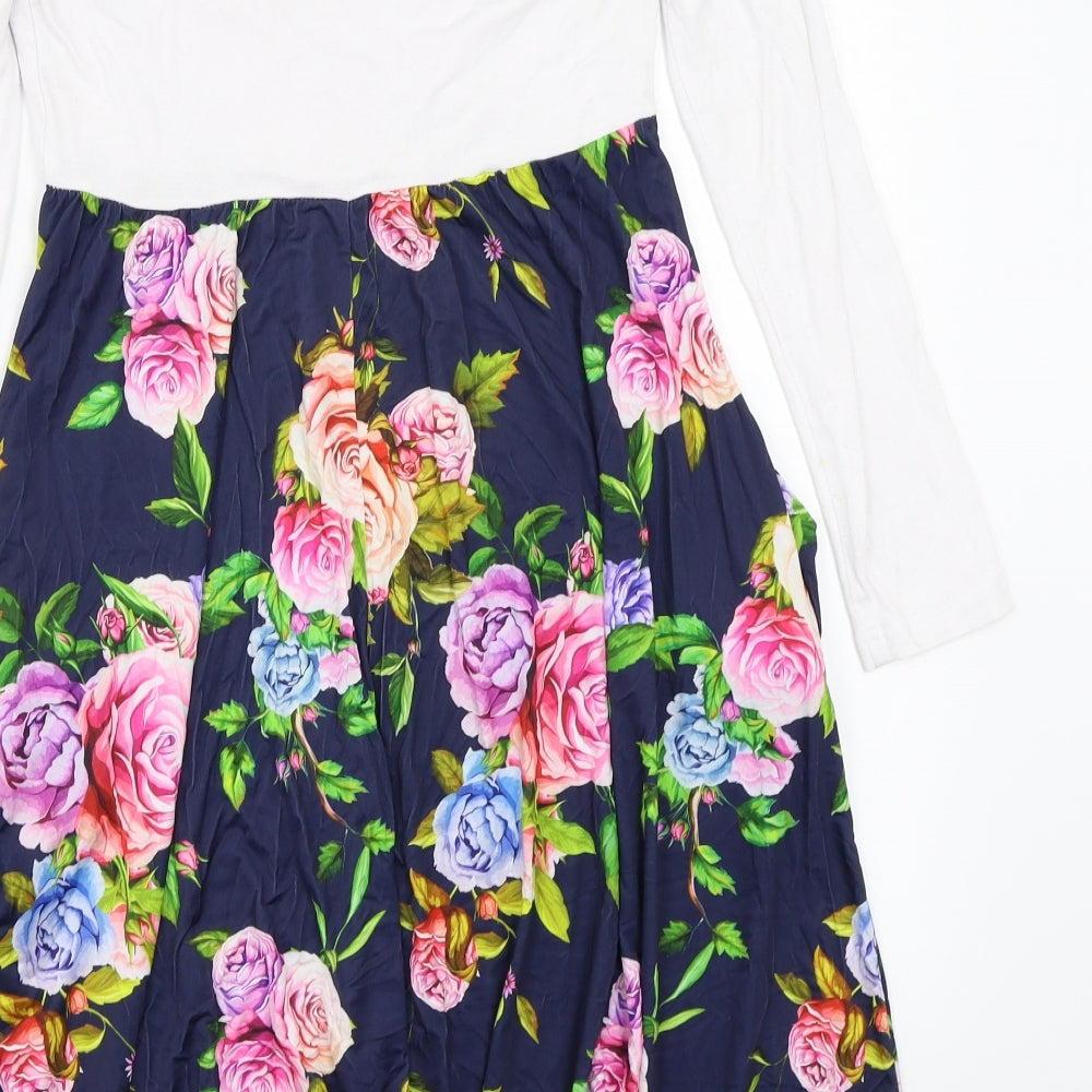 Happy Mama Womens White Floral A-Line Size S