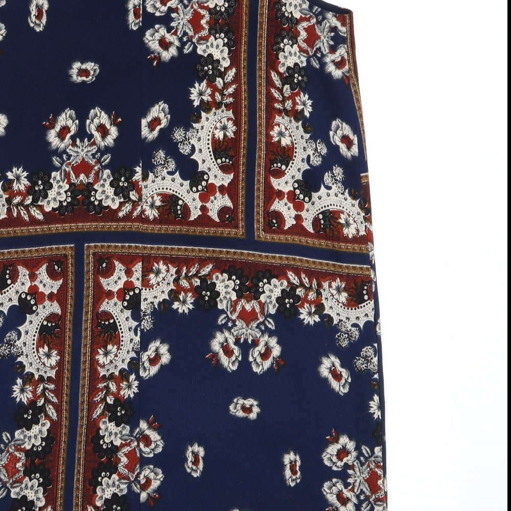 Boohoo Womens Blue Geometric A-Line Size 8