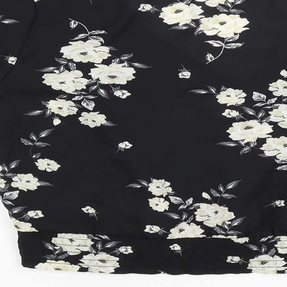 Divided Womens Black Floral Cropped Blouse Size 4