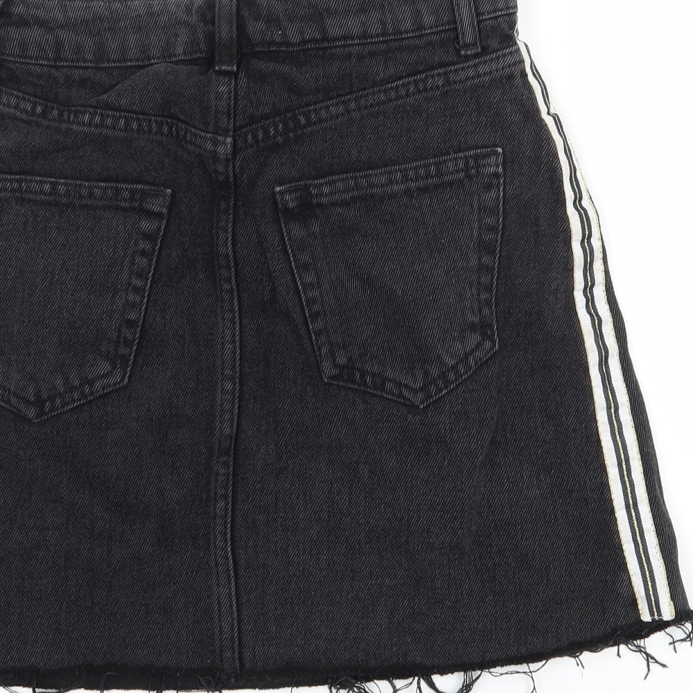 Denim & Co. Womens Black Striped Denim A-Line Skirt Size 4