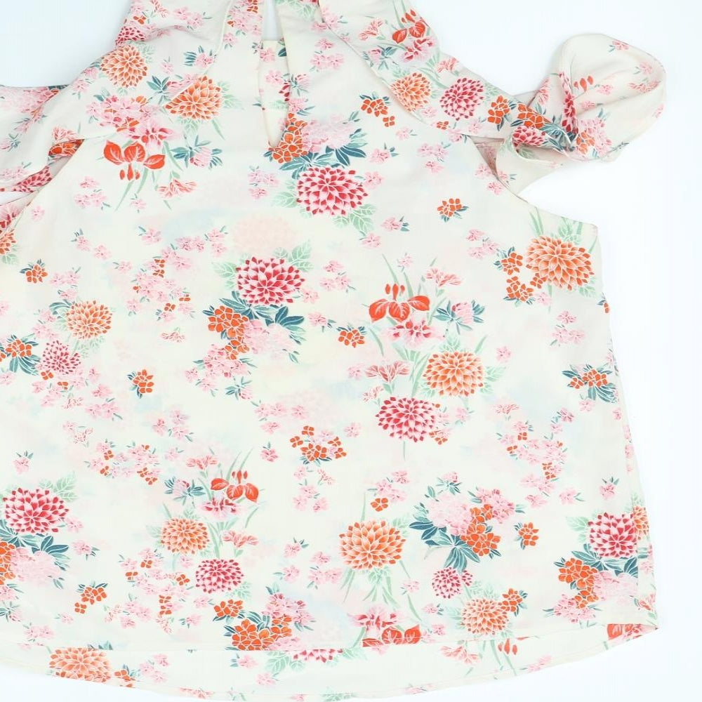 New Look Womens White Floral Basic Blouse Size 14