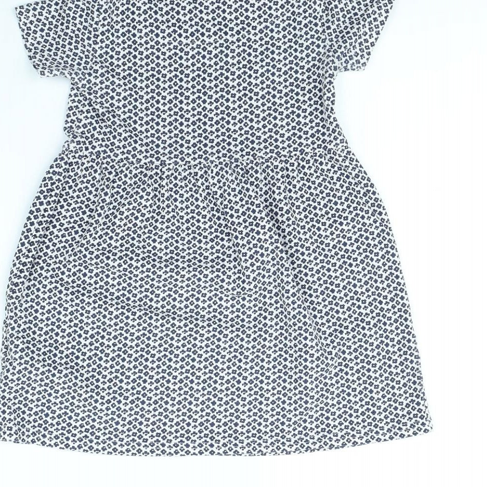 m&s Girls White Floral Ramie Fit & Flare Size 5 Years