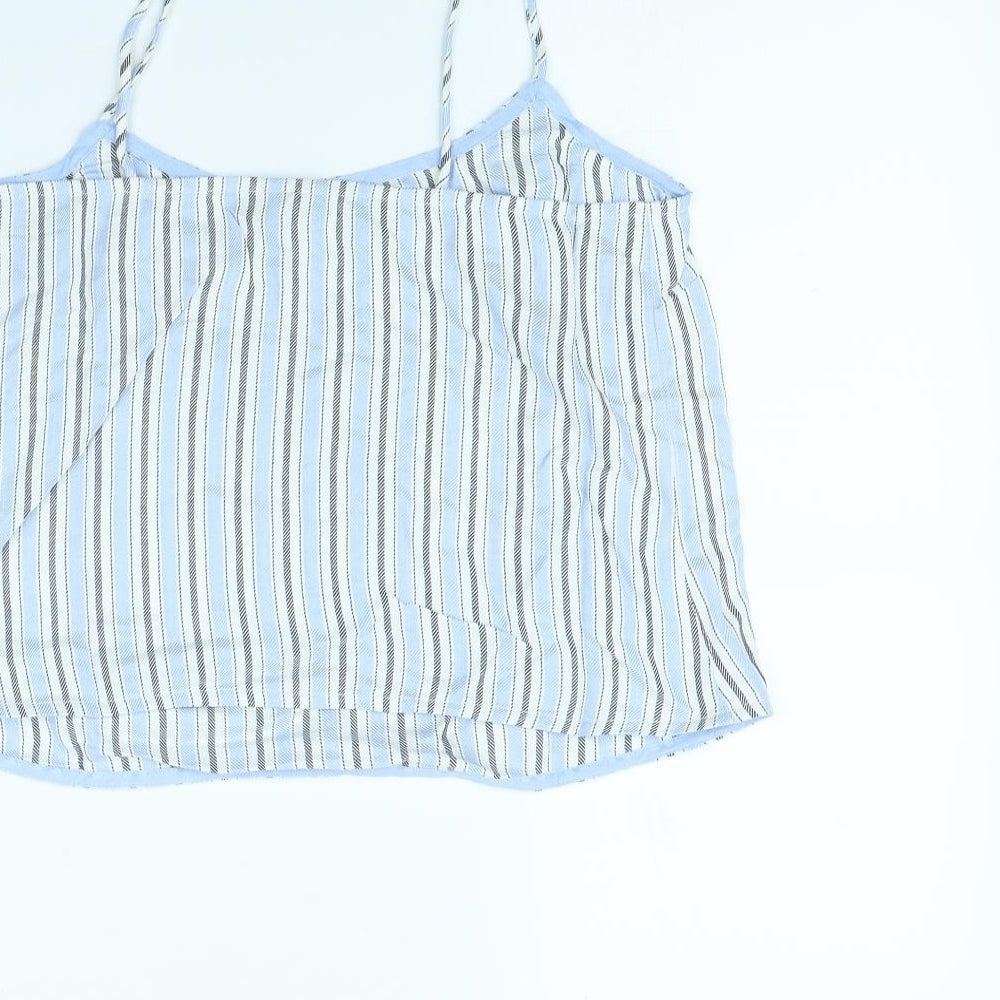 Topshop Womens Blue Striped Cropped T-Shirt Size 10