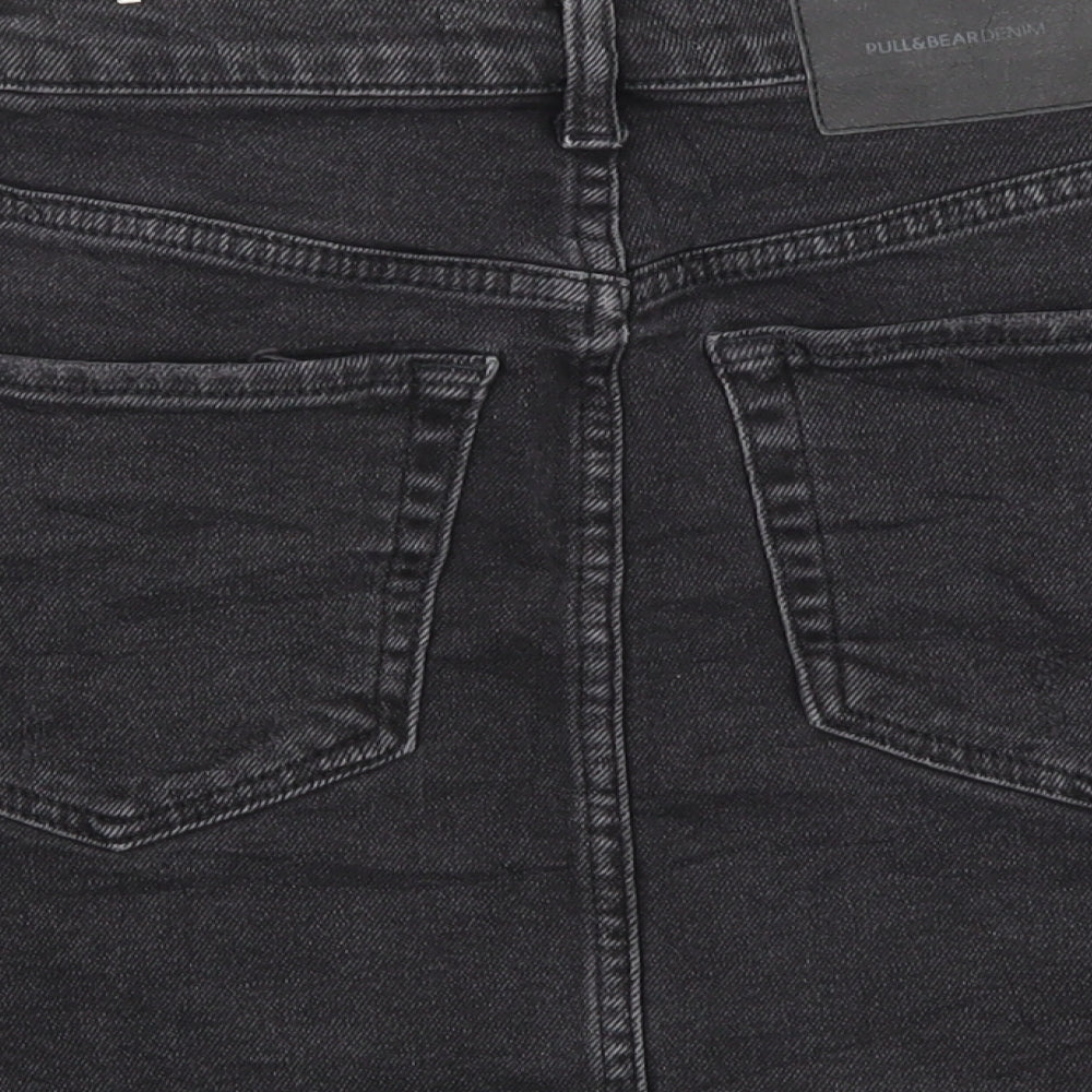 Pull & Bear Womens Black Denim Mini Skirt Size S - Distressed