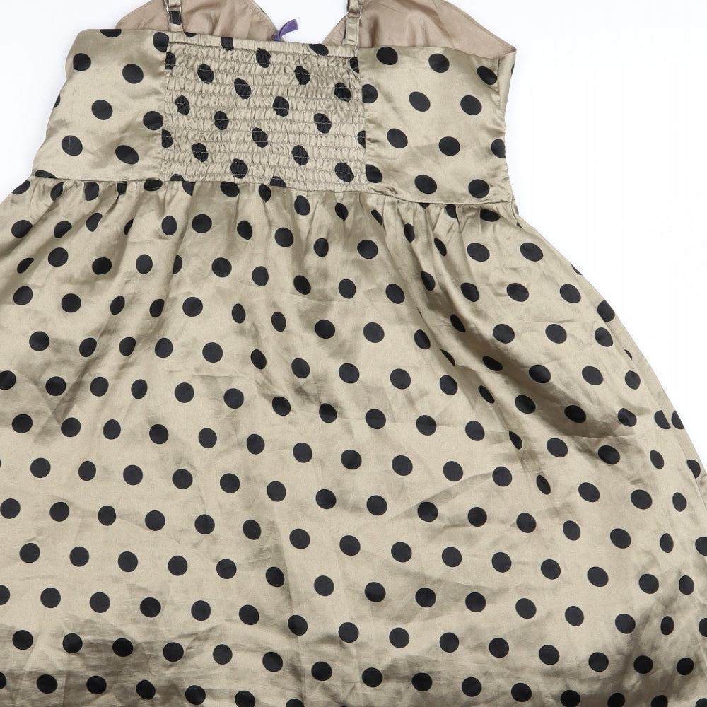ICHI Womens Gold Polka Dot Fit & Flare Size XS