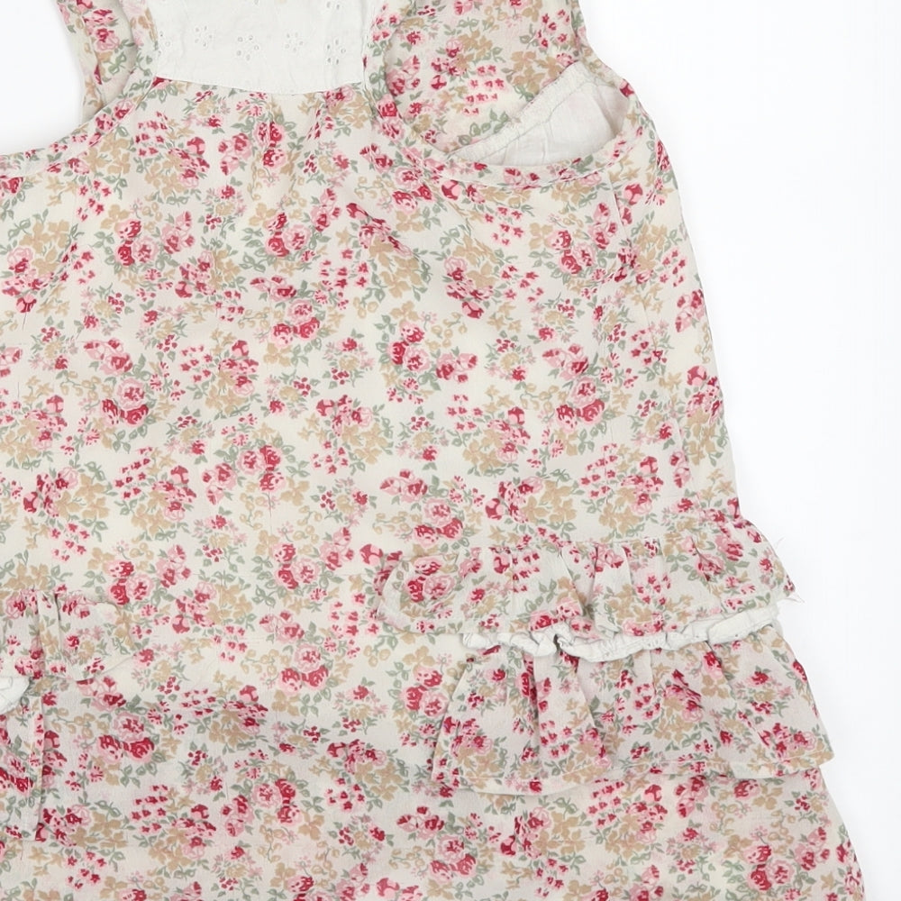 TU Girls Beige Floral Tunic Button-Up Size 5 Years