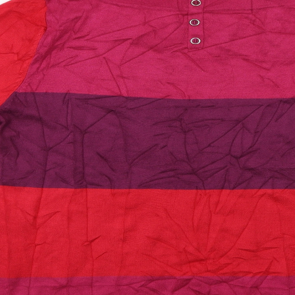 M&Co Womens Red Striped Pullover Jumper Size 14