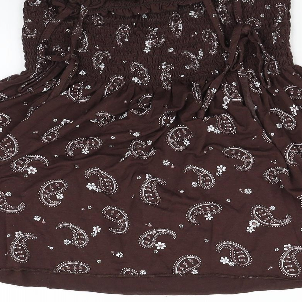 Preworn Womens Brown Geometric Basic Blouse Size 10