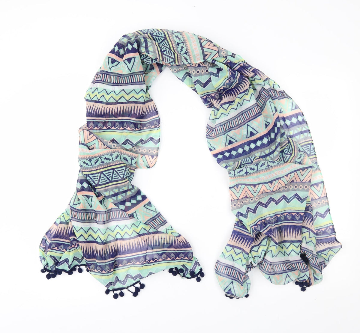 Preworn Womens Blue Geometric Shawl/Wrap