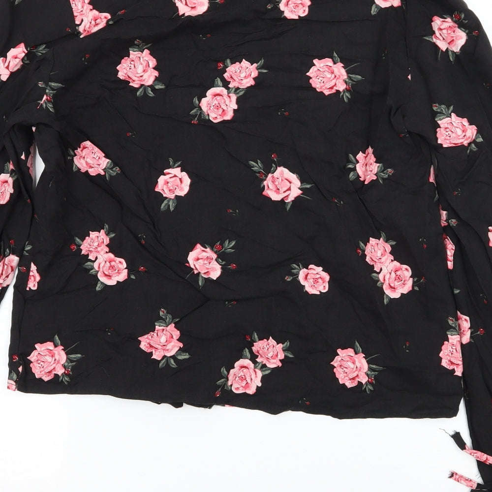 Divided Womens Black Floral Basic Blouse Size 6