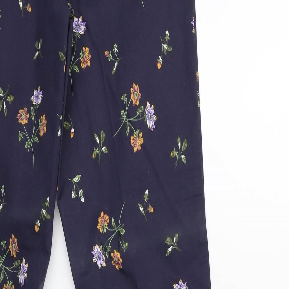H&M Womens Blue Floral Trousers Size 8 L29 in